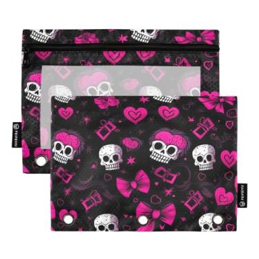 Imagem de Wassud Pastas de fichário com 3 furos, pastas de bolso, organizador de caveiras românticas, pasta de arquivo para escritório em casa, pacote com 2