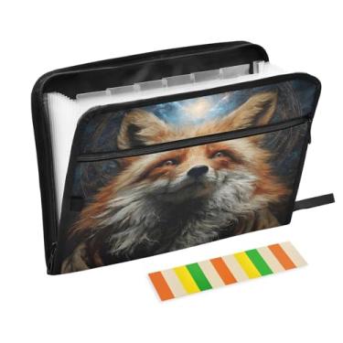 Imagem de CEBUGI Pasta expansível de 13 bolsos, impermeável, sanfonada, organizador de arquivos com etiquetas tamanho A4, organizador de documentos de papel para escola, escritório, raposa