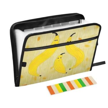 Imagem de Wassud Bananas sorridentes com 13 bolsos, organizador de arquivos sanfonados, pastas expansíveis com abas e adesivos, organizador de pastas de documentos de recibo de papel tamanho carta A4 para
