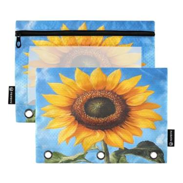 Imagem de CEBUGI 3 bolsas de lápis com zíper e janela transparente, 2 pacotes de estojo para exames de sala de aula (girassol)