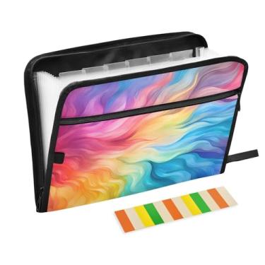 Imagem de CEBUGI Pasta expansível de 13 bolsos, impermeável, sanfonada, organizador de arquivos com etiquetas tamanho A4, organizador de documentos de papel para escola, escritório, colorido, tie-dye