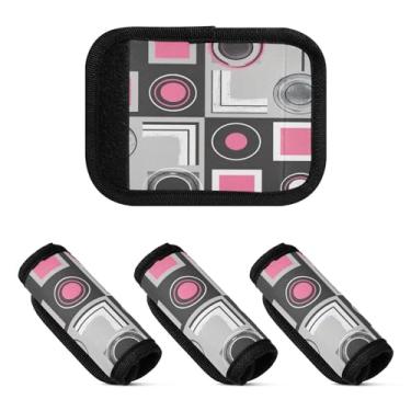 Imagem de Qilmy Embalagem com 4 identificadores de bagagem com padrão circular minimalista, capa de pega confortável para carrinho de bebê, mala de viagem, acessórios de viagem de avião2340