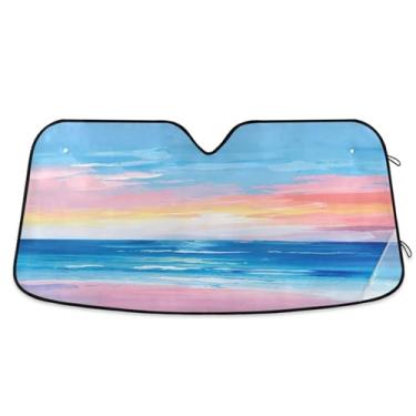 Imagem de Qilmy Linda pintura de praia para-brisa de carro protetor de viseira dobrável mantém o guarda-sol fresco bloqueia raios UV e acessórios para proteger carros, SUVs, caminhões-L700