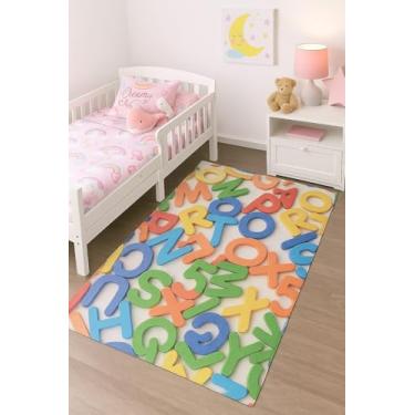 Imagem de tapete 2,00x1,5 infantil antiderrapante decorado quarto bebê creche escola brinquedoteca (LETRAS DO ALFABETO)
