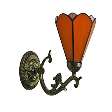 Imagem de Arandelas de parede estilo mediterrâneo Tiffany com vitrais, luminárias de parede barrocas vintage para quarto, cabeceira, corredor e varanda (azul, laranja), laranja