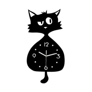 Imagem de WeiLaiKeQi Relógio de parede de gato silencioso, relógio decorativo de pêndulo para quarto infantil.