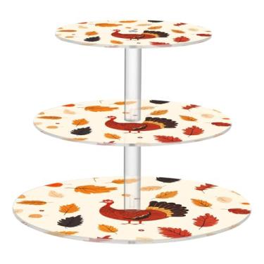 Imagem de CEBUGI Suporte de cupcake de 3 camadas de peru e folhas de outono suporte redondo para bolo bandeja de servir em camadas de acrílico para chá, chá de bebê, casamento e mais