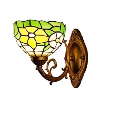 Imagem de Arandela de parede estilo Tiffany pastoral verde de 6 polegadas, feita à mão com vitral floral amarelo, para quarto, sala de estar, corredor, varanda, soquete E27,A