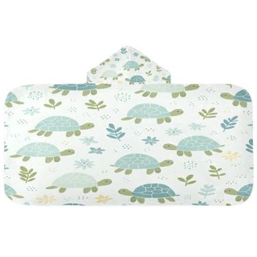 Imagem de Burbuja Toalha de banho com capuz de tartarugas pequenas para crianças, toalha de praia de pelúcia macia absorvente para meninas e meninos 3-10 anos, 61 x 127 cm