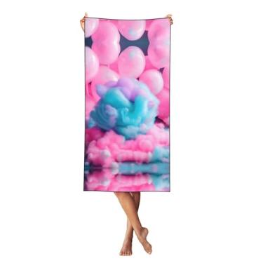 Imagem de ZTPOWQA Funcionalidade de impressão de algodão doce rosa toalha de praia fofa grande para adultos secagem rápida leve viagem