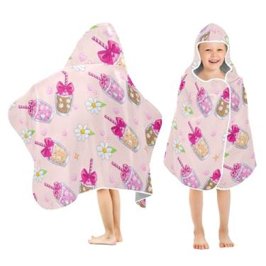 Imagem de Burbuja Linda toalha de banho com capuz Milkshake para crianças, toalha de praia de pelúcia macia absorvente para meninas e meninos 3-10 anos, 61 x 127 cm