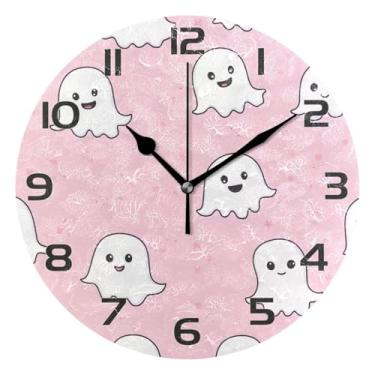 Imagem de YETTASBIN Relógio de parede fantasma de Halloween, silencioso, sem tique-taque, operado por bateria, relógio redondo decorativo criativo para cozinha, sala de estar, banheiro, decoração de escritório