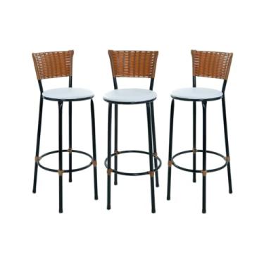 Imagem de JOGO DE 3 BANQUETAS ALTA DE COZINHA AREA GOURMET MOVEIS DE JUNCO AREA(Branco)