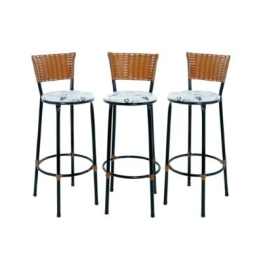 Imagem de JOGO DE 3 BANQUETAS ALTA DE COZINHA AREA GOURMET MOVEIS DE JUNCO AREA(Branco Florido)