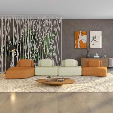 Imagem de Sofá Ilha Sala de Estar Dakota 4 Módulos 626cm Encostos Almofadas Soltas Bouclê Rústico Terracota/Greige G33 - Gran Belo