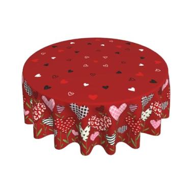 Imagem de Barneova Toalha de mesa redonda para Dia dos Namorados 152 cm, tecido lavável e resistente à água, reutilizável, xadrez, vermelho, rosa, preto, corações do amor, capa de mesa para decoração de