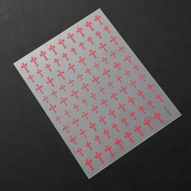 Imagem de Folha de adesivos de cruz preta - 100 decalques de cruz preta fosca em uma folha para batismo, batizado e artesanato DIY (0,5 polegada cada) (vermelho)