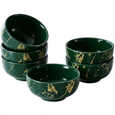 Imagem de Loymokinar Conjunto de 6 tigelas de cereais de cerâmica de mármore, tigela de sopa boêmia, conjunto de tigelas verdes para cozinha, tigelas de sobremesa para salada, macarrão, aveia, ramen, aveia