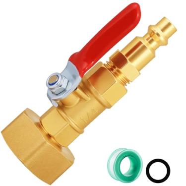 Imagem de SIGURANTA Adaptador de sopro RV Winterize/Winterization - Latão com válvula de esfera, 1/10.2 cm macho conexão rápida para rosca de mangueira de jardim fêmea de 1/10.2 cm