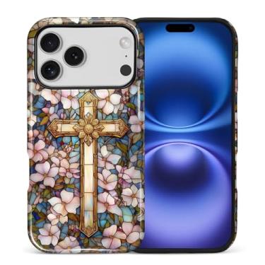 Imagem de ANLUN STORE Capa para iPhone 17 Pro, proteção dupla híbrida TPU macio + PC rígido à prova de choque, capa protetora antiarranhões e fina para homens e mulheres - design floral com cruz cristã e flores