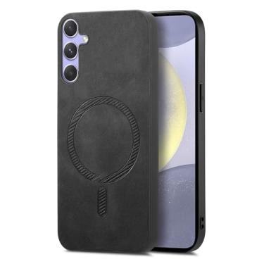 Imagem de Monwutong Capa de couro fina à prova de choque para Samsung Galaxy S25 Plus, capa de atração magnética forte com capa de proteção antiqueda para Samsung Galaxy S25 Plus, CX preta