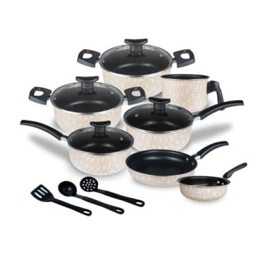 Imagem de Conjunto de Panelas Teflon Antiaderente 10 Peças - Tampas de Vidro Temperado, Sem PFOA, Compatível com Todas as Fogões (Off White)