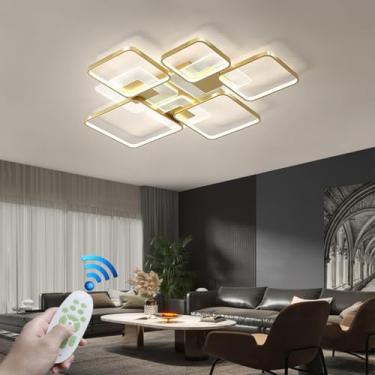 Imagem de Luminária de teto moderna LED 110cm preta, lustre moderno em acrílico, luminária de teto moderna para sala de estar, regulável com controle remoto, estrutura quadrada de 5 polegadas (Cor: G)