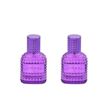 Imagem de Gyaxiang Atomizador de perfume de vidro colorido roxo de 30 ml, 2 frascos de spray de perfume vazios recarregáveis para viagens, frasco de spray portátil, recipientes pulverizadores de névoa fina para