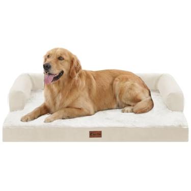 Imagem de Casa Paw Camas ortopédicas para cães extragrande, à prova d'água, espuma para ovos, GG, com laterais 104 x 68 cm, sofá-cama lavável para cães grandes com capa removível e fundo antiderrapante, bege