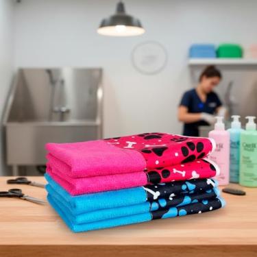 Imagem de Kit com 5 Toalhas de Banho Pet Splash – Toalhas Ultra Absorventes e Confortáveis (3 Azul + 2 Pink)