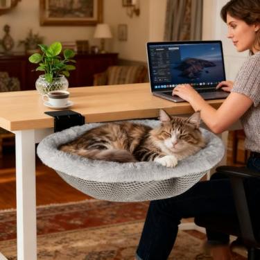 Imagem de L&W BROS. Cama de mesa para gatos – suporta até 22,7 kg, capa de pelúcia removível lavável na máquina, poleiro confortável para gatos, design dobrável com economia de espaço para escritório em casa