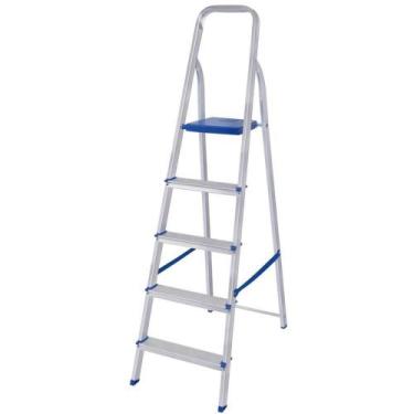 Imagem de Escada Doméstica 5 Degraus em Alumínio Leve com Trava de Segurança - M