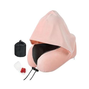 Imagem de BAIKEA Travesseiro de pescoço para viagem com capuz, espuma viscoelástica para dormir, almofadas de avião para dormir, longo, pescoço, suporte essencial, rosa, one size
