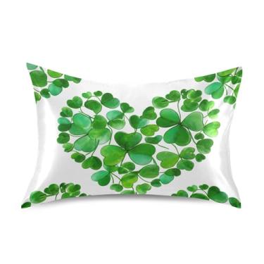 Imagem de Fronhas Florais Folhas Verdes Coração Branco King Queen Travesseiros Padrão Cetim Refrescante Macio Fronha de Cama Personalizada King Size 101.6 cm x 50.8 cm