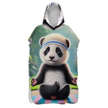 Imagem de TSENQUE Poncho de surfe trocador de roupão adulto com capuz toalha de praia absorvente fofo animal panda vívido poncho masculino com capuz