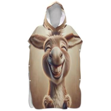 Imagem de Joisal Roupão para trocador de poncho de surfe de burro fofo rindo para Adul Ponchos de praia reutilizáveis para homens, toalhas de banho com capuz