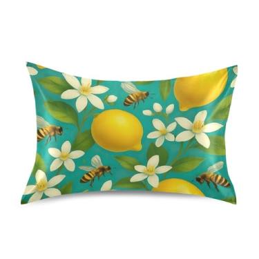 Imagem de Fronhas vintage abelhas amarelas limões verdes cetim impressão personalizada resfriamento padrão king queen fronhas fronhas sonolentas tamanho padrão 66 cm x 50 cm