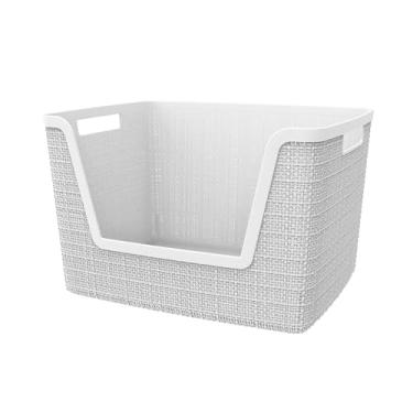 Imagem de Curver Conjunto de 4 cestos decorativos grandes de juta de fácil acesso de 18L para organização e armazenamento – caixas perfeitas para escritório em casa, prateleiras de armário, despensa de cozinha