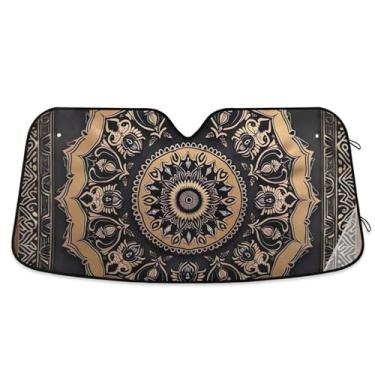 Imagem de Guarda-sol com estampa floral mandala clássica personalizada para para-brisa de carro bonito retrátil dobrável capa de para-brisa automotiva protetor solar M, 139,7 cm x 70,1 cm