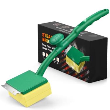 Imagem de Vewaci Escova de churrasqueira a vapor sem cerdas para churrasqueira ao ar livre, escova de limpeza de churrasqueira com raspador e almofada de limpeza, limpador de grelha seguro extra longo de 39,9