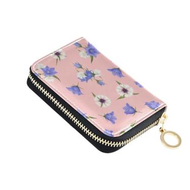 Imagem de Carteira feminina de couro com zíper com porta-cartões com bloqueio de RFID, rosa floral, flores de sino, cornflowers, carteira masculina com bolso para moedas