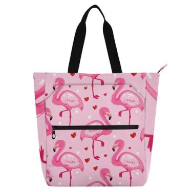 Imagem de GAIGEO Lindos desenhos animados flamingos rosa bolsas femininas para trabalho, lona, escola, bolsa de livros, bolsas infantis fofas com compartimentos