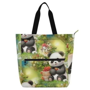 Imagem de Linda bolsa de trabalho de jardim verde Pandas para mulheres, bolsa de lona com zíper, bolsa de praia, professores, amantes de livros