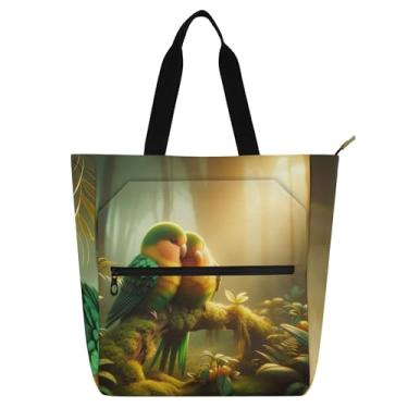 Imagem de Forest Lovebirds Lightfall Bolsa feminina de lona escolar com zíper carteiro bolsas de presente para amantes de livros