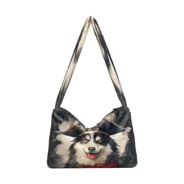 Imagem de Bolsas de ombro femininas roxas de Halloween com abóboras, bolsas femininas, bolsas de ombro femininas, Cachorro Husky fofo usando um chapéu de pirata - 6, One Size