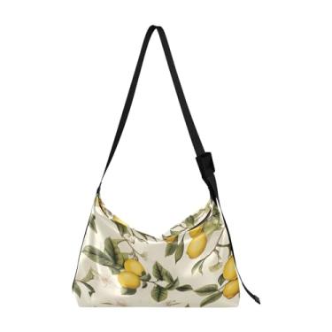 Imagem de Bolsa Hobo de ombro leve Nebula and Stars, bolsa tiracolo de couro, bolsa tiracolo masculina de couro, Limões bege botânico-4, One Size