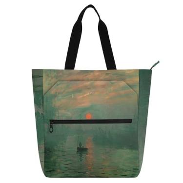 Imagem de Cléonard Monet Sunrise Impressão Bolsa de Trabalho para Mulheres Lona Praia Livro Bolsa Zíper Crianças Lindas Bolsas Amantes de Livros Presentes