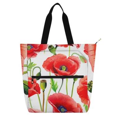 Imagem de GAIGEO Sacola para livros de flores vermelhas vibrantes com zíper média utilitária bolsa de lona para mulheres e crianças trabalho escolar