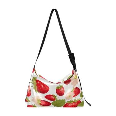 Imagem de Bolsa transversal Hobo Nautical with a Lighthouse and Sea Shells, bolsa transversal de couro grande, bolsa de couro masculina, Morangos - 1, One Size