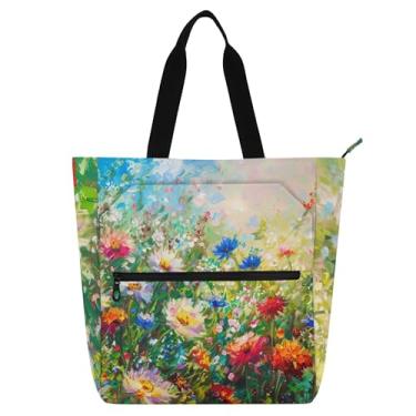 Imagem de Bolsas femininas com pintura de flores silvestres para trabalho, lona, faculdade, escola, bolsas, professores, livros, presentes